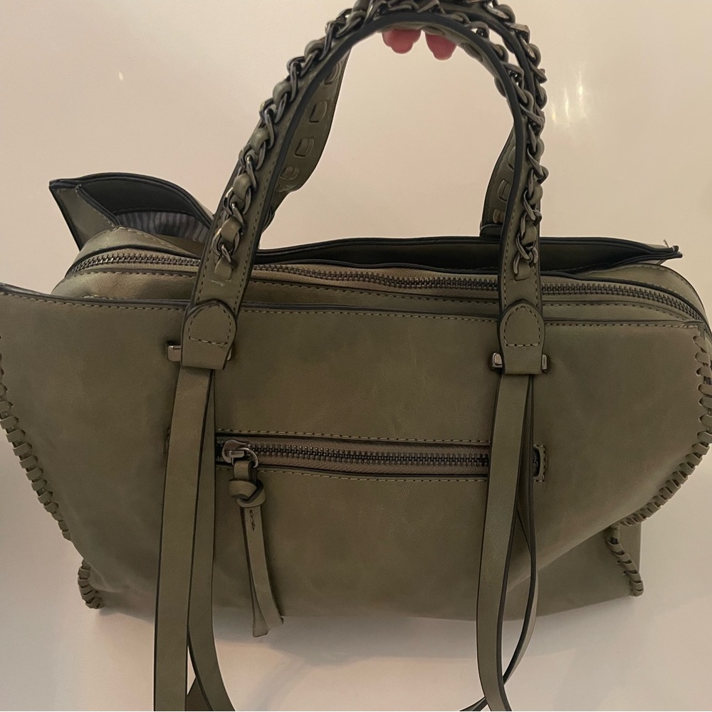 Army green bag with braided handle